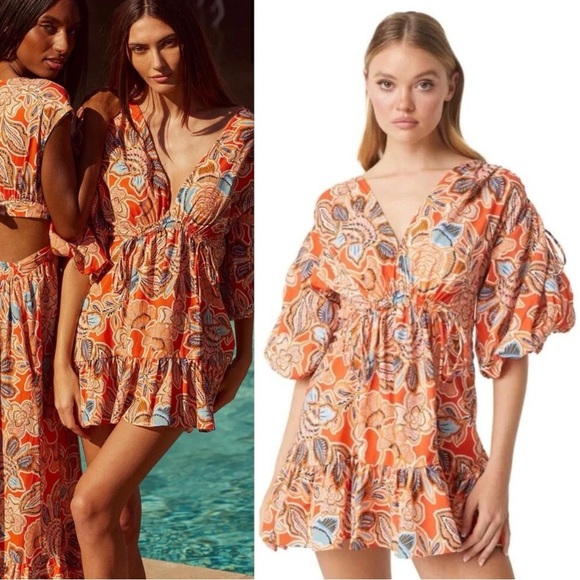 Misa Los Angeles Sari Dress in Tangerine Flora Size Medium NWT - Picture 1 of 16